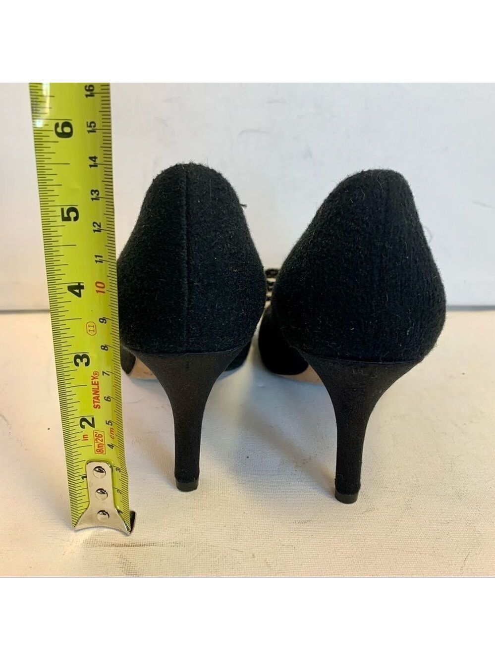 Kate Spade black glitter bow peep toe heels size 7 - Picture 5 of 6